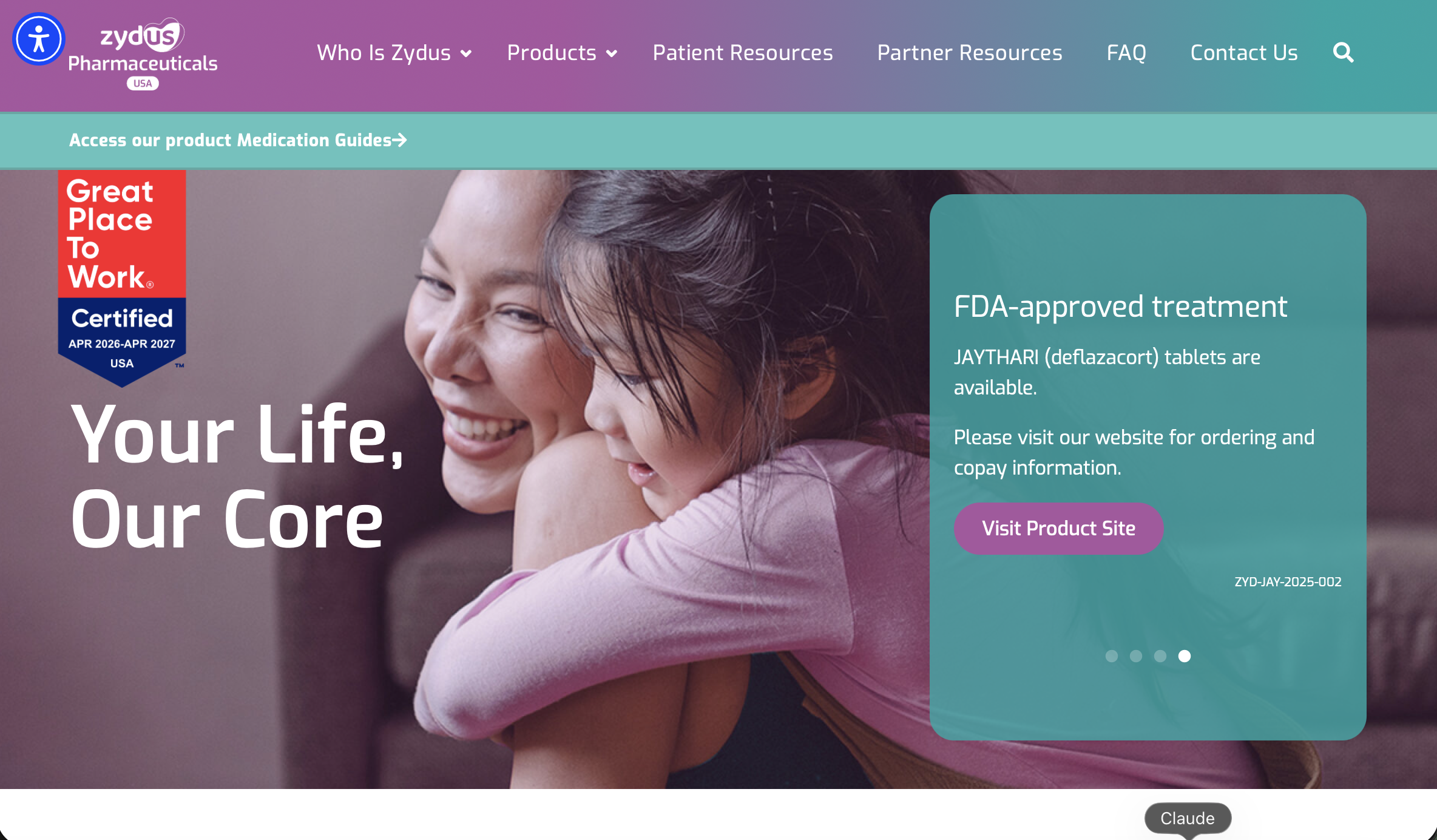 Zydus website homepage screenshot